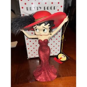 2004 Westland Giftware Betty Boop Figurine Betty Fixing Hat Red Sparkle Dress 9”